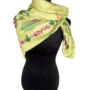 Vintage Tiffany & Co. Green Floral, Fruit, Veggie Design Silk Scarf  34.5"